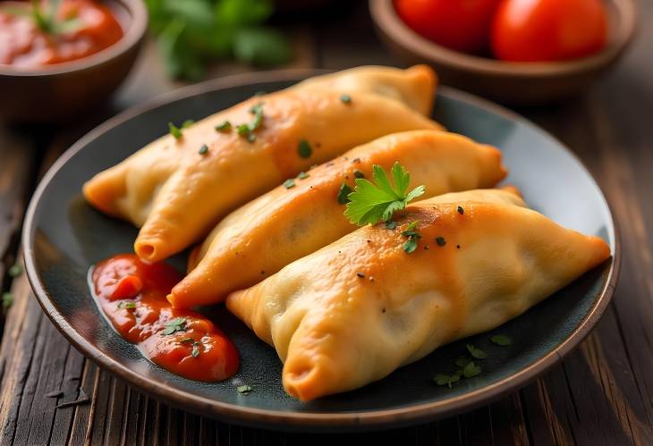 Rustic Style Samosas with Tomato Sauce